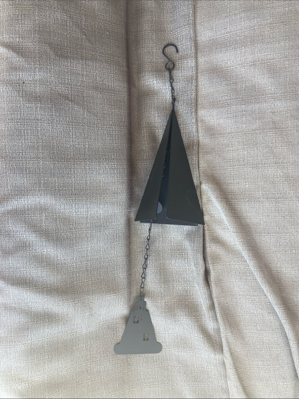 Black Metal Triangle Lighthouse Hanging Bell Chime Decorative Home Accent